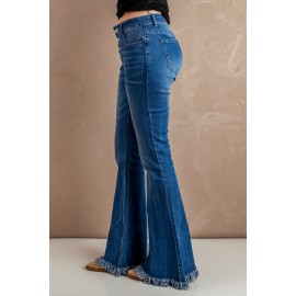 Frayed Hem Flared Denim Jeans