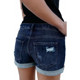 Dark Blue Distressed Denim Shorts