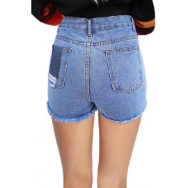 Wash Blue High Waist Destroyed Jean Shorts