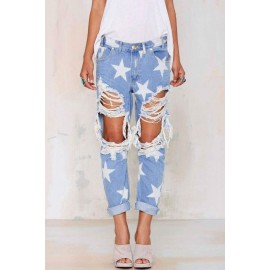 Star Pattern Ripped Boyfriend Jeans