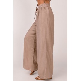 Khaki High Waist Drawstring Wide Leg Casual Pants