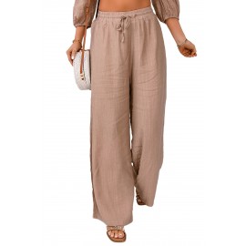 Khaki High Waist Drawstring Wide Leg Casual Pants