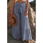 Blue Smocked Waist Palazzo Pants with Tie