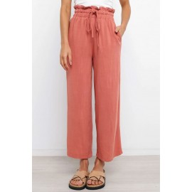 Paperbag Waist Straight Leg Cropped Pants