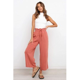 Paperbag Waist Straight Leg Cropped Pants