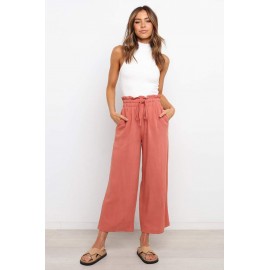 Paperbag Waist Straight Leg Cropped Pants