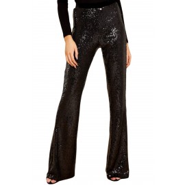 Black Eye-catching Sequin Wide Leg Pants