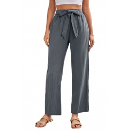 Gray Elastic Waist Drawstring Wide Leg Pants