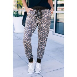 Leopard Print Drawstring Joggers with Side Pocket