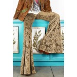 Brown Floral Velvet Baroque Flare Pants