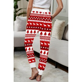Christmas Pattern Print Elastic Waist Straight Leg Pants
