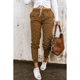 Brown Arrow Print Slim-fit High Waist Pants