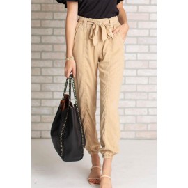 Apricot High Waist Casual Joggers with Pockets