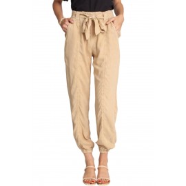 Apricot High Waist Casual Joggers with Pockets