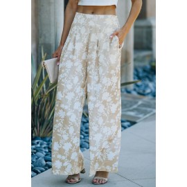 Apricot High Waisted Floral Wide Leg Pants