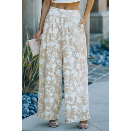 Apricot High Waisted Floral Wide Leg Pants