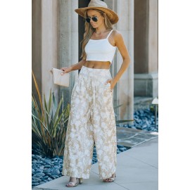 Apricot High Waisted Floral Wide Leg Pants