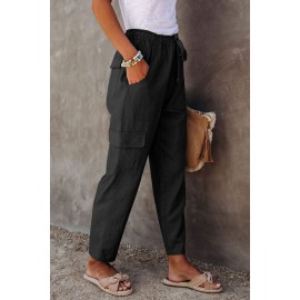 Black Driven Linen Blend Pocketed Cargo Pants