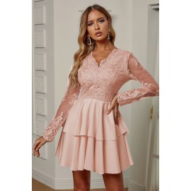 Apricot Sequin Embroidered Multilayer Skater Dress