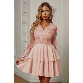 Apricot Sequin Embroidered Multilayer Skater Dress