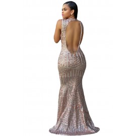 Blush Sequins Keyhole Back Party Gown