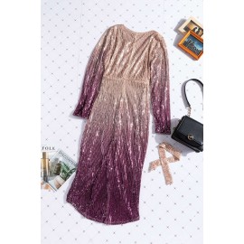 Apricot Ombre Sequin Wrapped Ruched Irregular Dress
