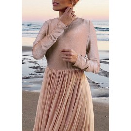 Long Sleeve Sequin Bodice Cocktail Maxi Dress