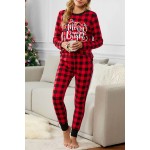 Christmas Plaid Letter Print Long Sleeve Top and Pants Loungewear