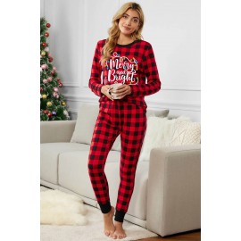 Christmas Plaid Letter Print Long Sleeve Top and Pants Loungewear