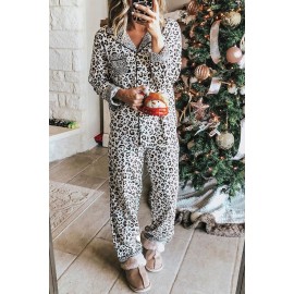 Leopard Print Long Sleeve Two Pieces Loungewear