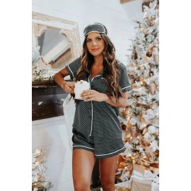 Gray Dotted Satin Short Sleeve Shirt and Shorts Pajama Set