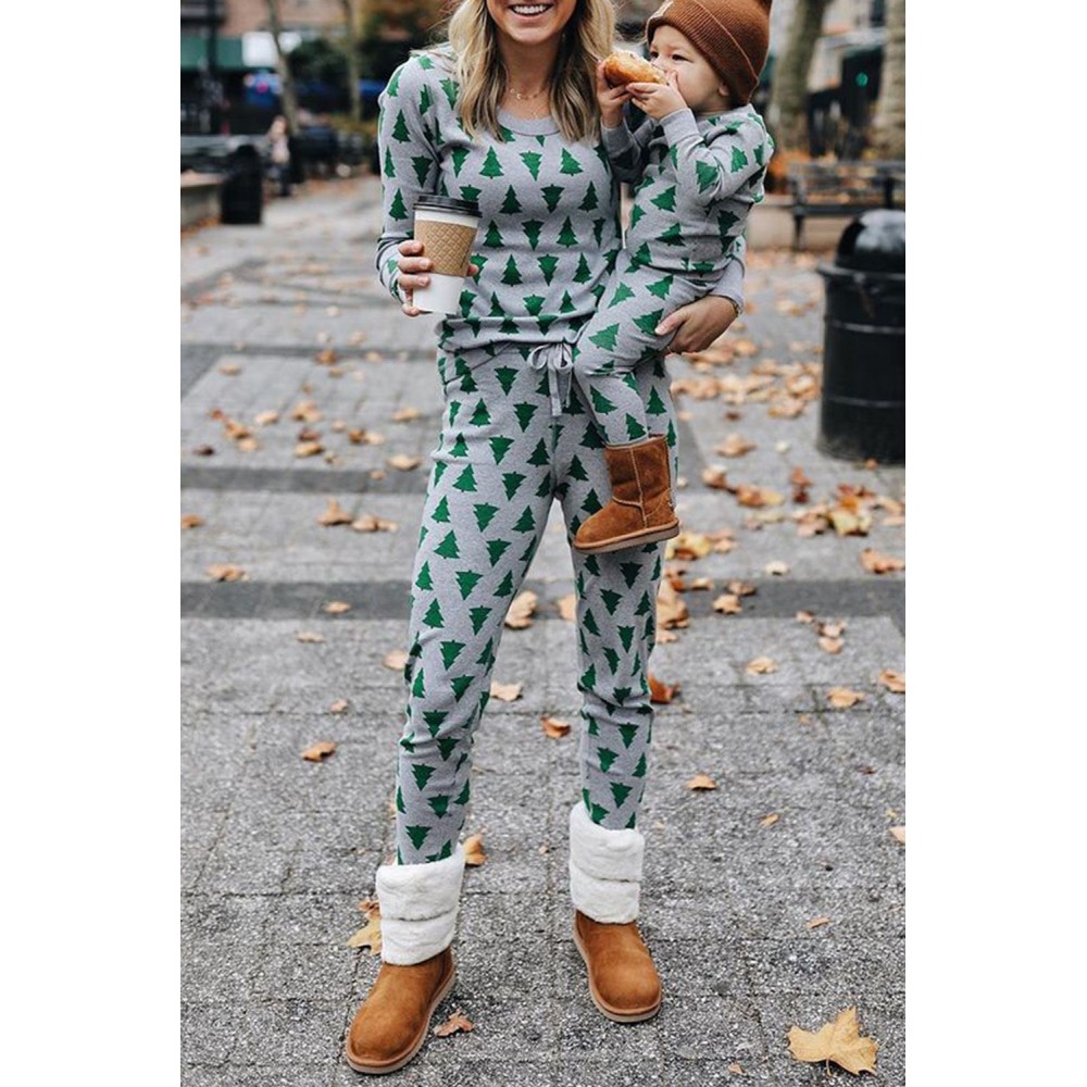 Parent-child Matching Mom's Christmas Trees Print Lounge Set Parent-child Matching Mom's Christmas Trees Print Lounge Set