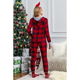 Christmas Plaid Leopard Print Pocket Hoodie and Slim-fit Pants Set