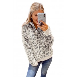 Leopard Print 1/4 Zip Elastic Cuff Sherpa Pullover