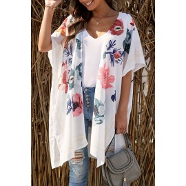 White Waterfall Short Sleeve Floral Print Cardigan