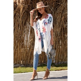 White Waterfall Short Sleeve Floral Print Cardigan