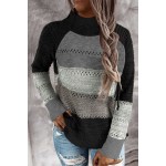 Black Highlight Colorblock Turtleneck Pullover Sweater