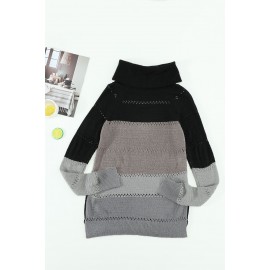 Black Highlight Colorblock Turtleneck Pullover Sweater