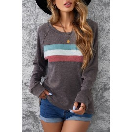Dark Gray Contrast Stripes Pullover Sweatshirt