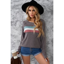 Dark Gray Contrast Stripes Pullover Sweatshirt