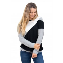 Black Shoulder Slope Trio Color Block Sweatshirt