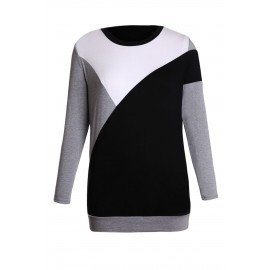 Black Shoulder Slope Trio Color Block Sweatshirt