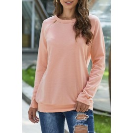 Gold Zip Detail Pink Pullover Sweatshirt