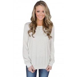Lace Cutout Insert Light Grey Pullover Sweatshirt