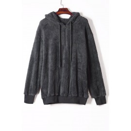 Dark Gray Warm Furry Pullover Hoodie