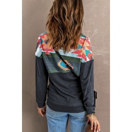 Aztec Print Atop Charcoal Pullover Sweatshirt