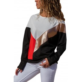 White Black Color Block Leatherette Splice Sweatshirt