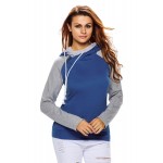 Blue Grey Patchwork Double Hooded Sweatshirt